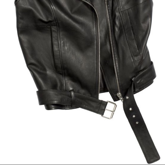 H&M Trend Premium Black Lambskin Leather Asymmetric Zip Moto Biker Jacket Vest - Picture 3 of 3